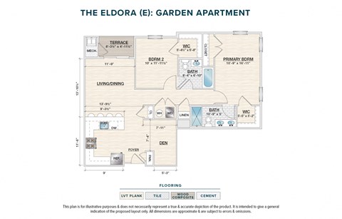 Floor plan for 2 beds, 2 baths, 1118 sqft